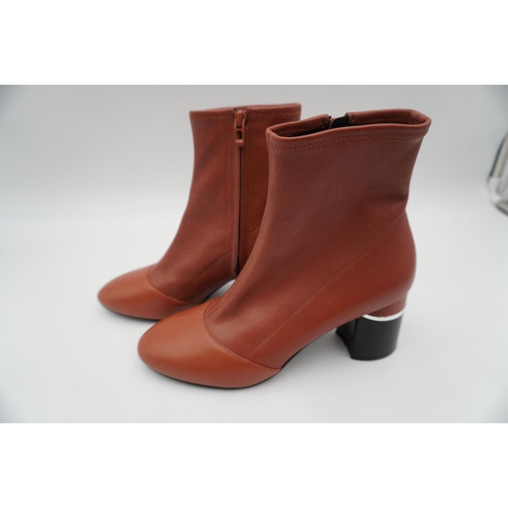 3.1 Phillip Lim Drum 70mm Stretch Cognac Brown Leather Ankle Heel Boots Size 40